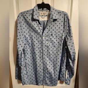 Penguin brand button down decorated with record albums.